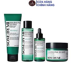 Bộ 4 Sản Phẩm Ngăn Ngừa Mụn Giảm Thâm Some By Mi AHA-BHA-PHA 30 Days Miracle (Sữa rửa mặt 100ml + Toner 150ml + Serum 50ml + Cream 60g)