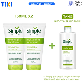 Combo 2 sữa rửa mặt Simple giúp cấp ẩm, da trông khỏe và mịn màng - cho da khô nhạy cảm 150ml [CHÍNH HÃNG ĐỘC QUYỀN] [MỚI]
