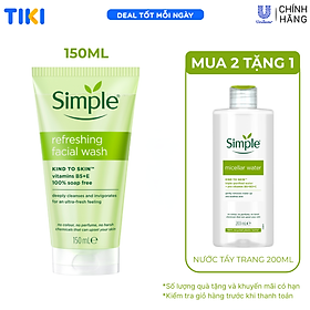 Sữa rửa mặt Simple giúp da sạch thoáng & không chứa xà phòng 150ml [CHÍNH HÃNG ĐỘC QUYỀN]